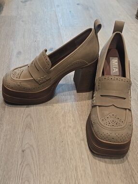 MIA Taupe Platform Loafer Heels